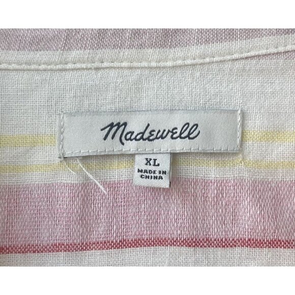 Madewell Womens Top XL Rainbow Linen Colorful Beachy Lightweight Button Front - Picture 10 of 12